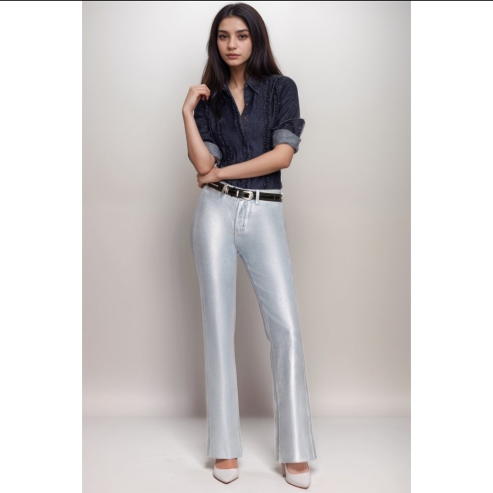 Johnny Was Sancere Straight Leg Jean in Silver Metallic
